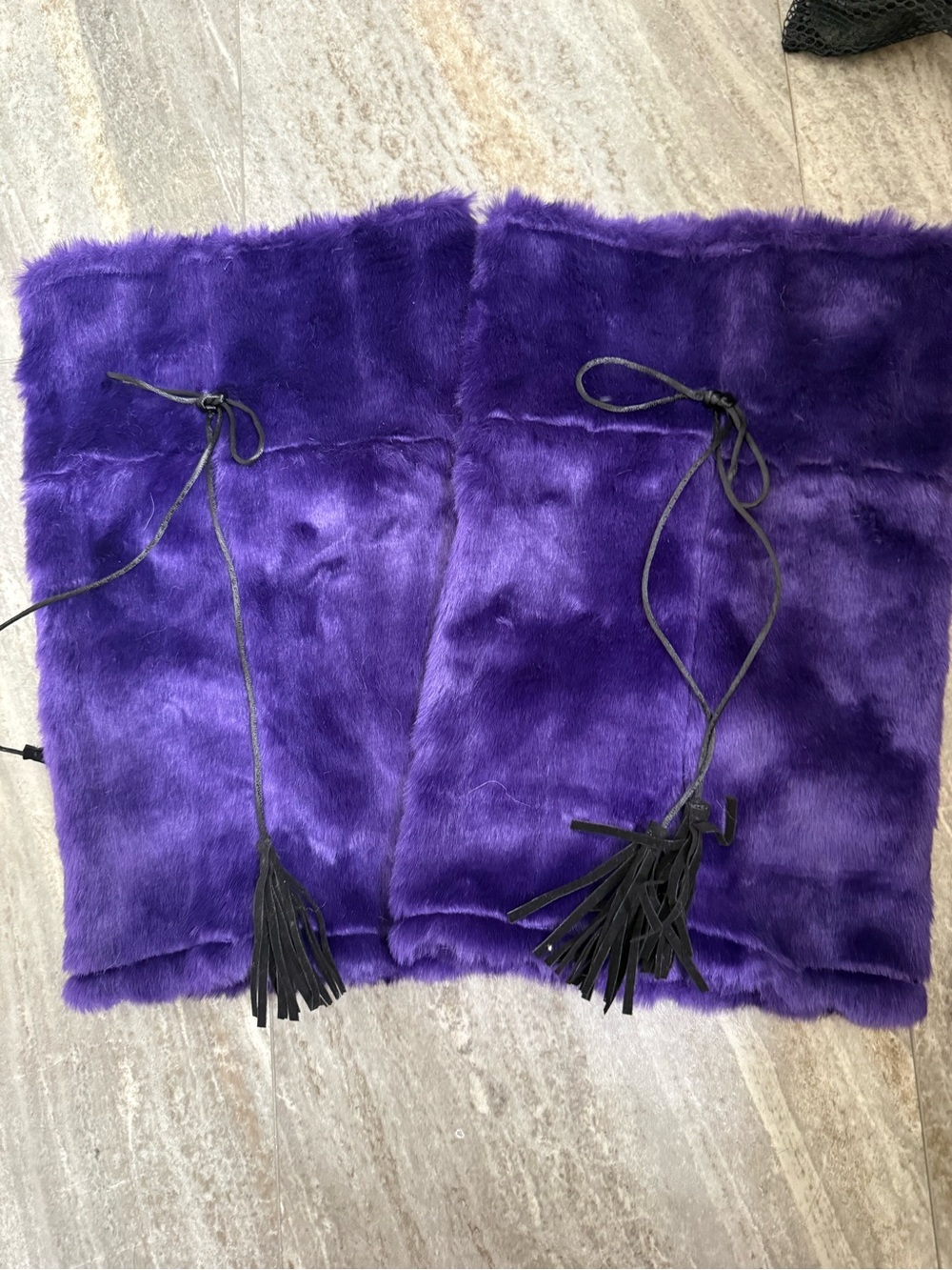Y2K Purple Faux Fur Leg Warmers with Tassel Ties